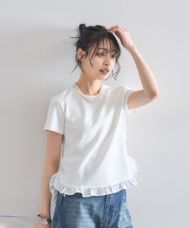 ラウンドヘムフリルTシャツ