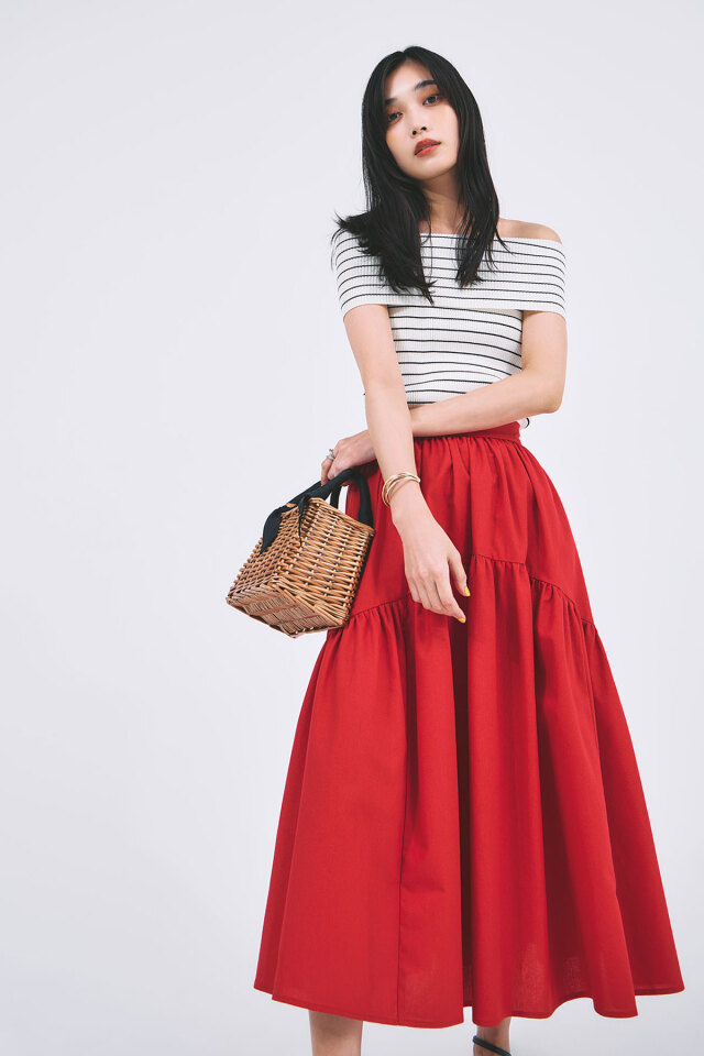 林田岬優さん着用】オフショルリブニットプルオーバー(ノースリーブ）