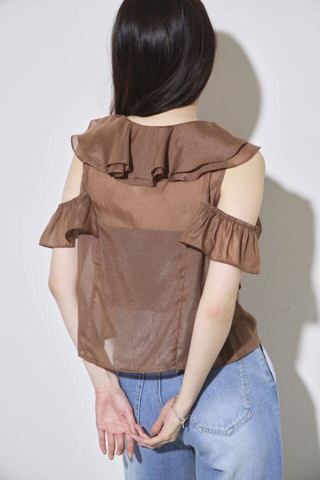 a466428700ページ レースアップラッフルブラウス