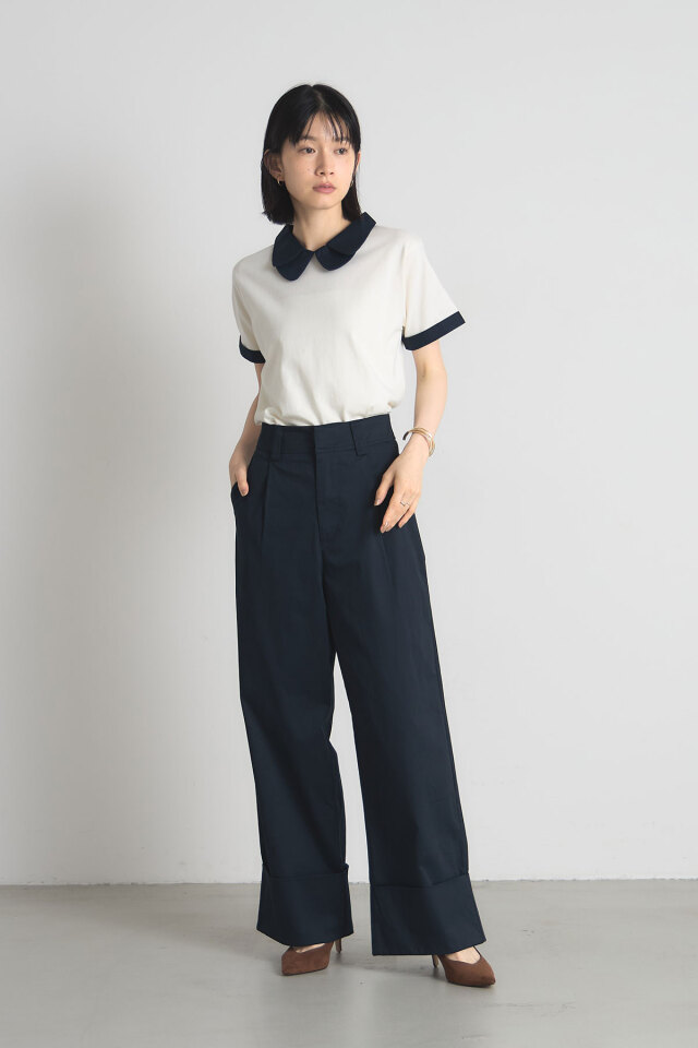 配色ダブルカラーTシャツ