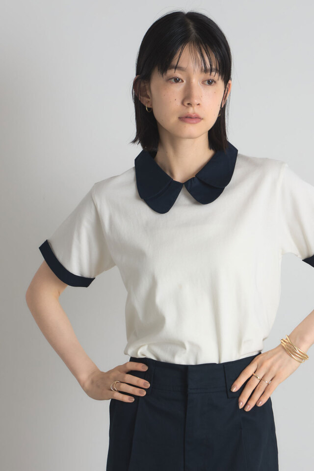 配色ダブルカラーTシャツ
