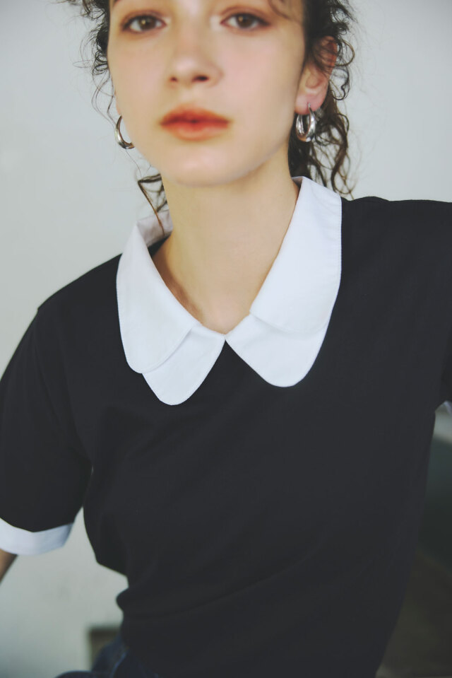 配色ダブルカラーTシャツ