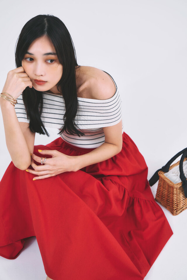 林田岬優さん着用】コットンリネンティアードスカート