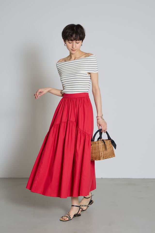 【美品】専用品、赤 スカート &カットソー 林田岬優さん着用】コットンリネンティアードスカート