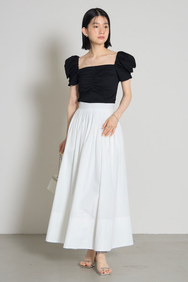 50s 超スペシャル スカシャツ 美品 肩アジャスター付き 美香さん着用】スクエアネックギャザーカットソー