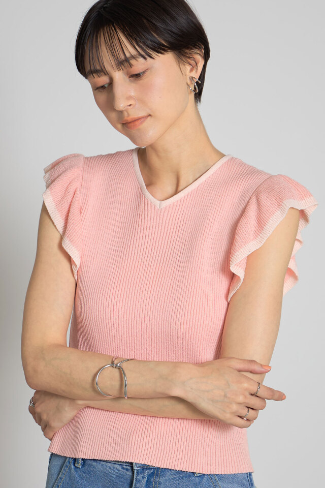 古畑星夏さん着用】配色袖フリルニットプルオーバー