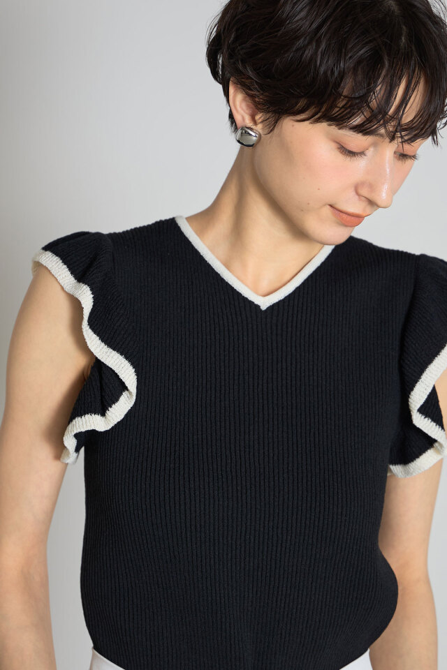 古畑星夏さん着用】配色袖フリルニットプルオーバー