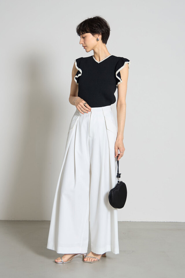 古畑星夏さん着用】配色袖フリルニットプルオーバー