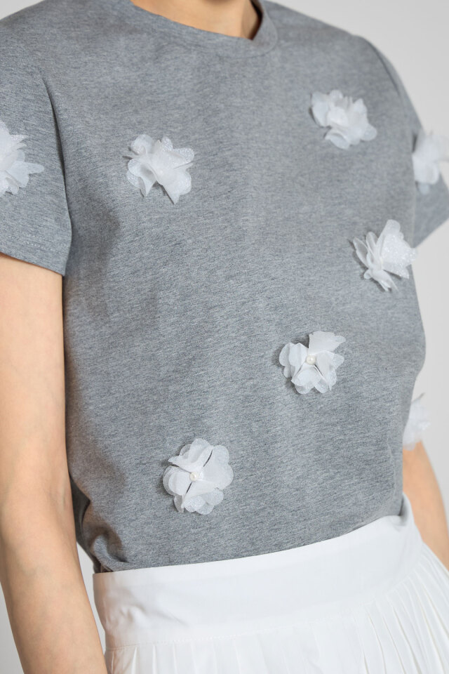 フラワーモチーフTシャツ フラワーモチーフバックプリントTシャツ