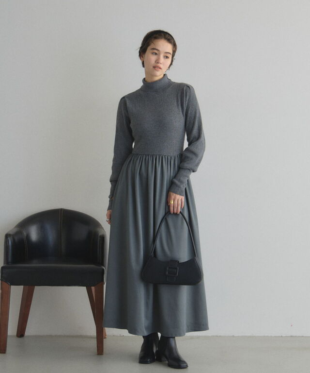 【土日限定値下】レオナール40 ハイネックワンピース オフィシャルサイト限定】ハイネックニットドッキングワンピース