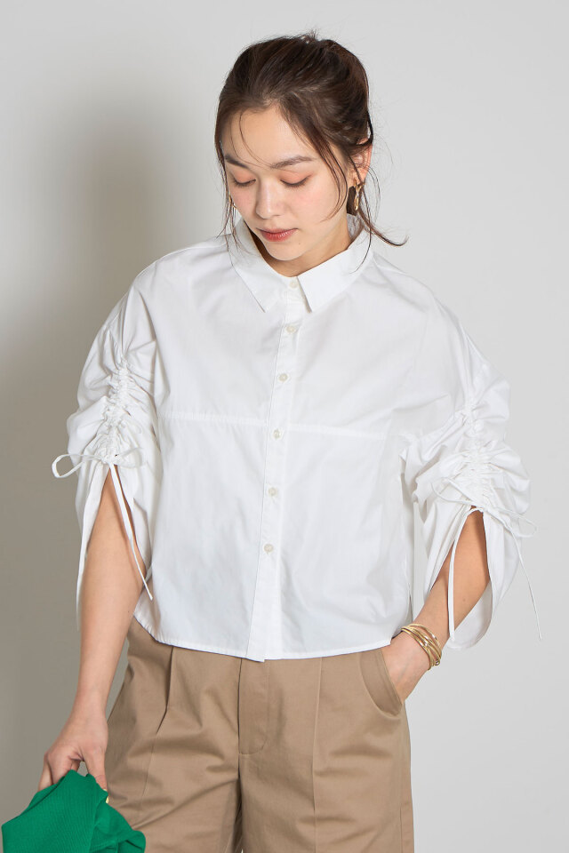 美香さん着用】袖シャーリングブラウス
