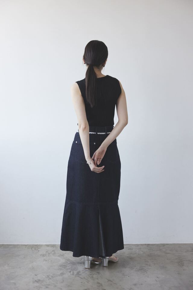 shellerネイビー レース マーメイドスカート 古畑星夏さん着用】レース付きデニムマーメイドスカート