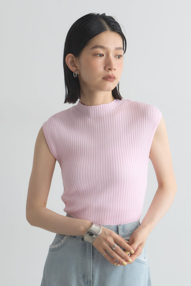 moka様 フレンチスリーブプチハイネックリブニット