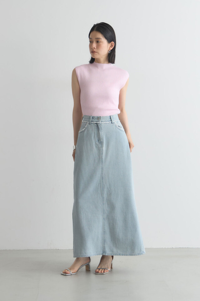 フレンチスリーブプチハイネックリブニット