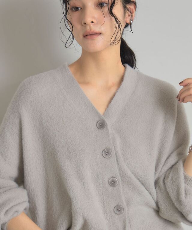 うさうさ　Pニット グレー フェザーニットオーバーサイズカーディガン 《うさぎニット》