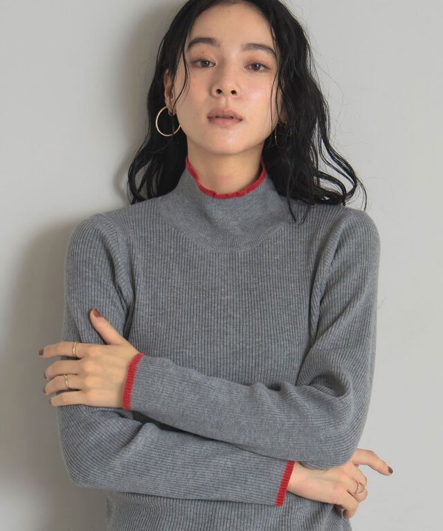 配色リブハイネックニットプルオーバー