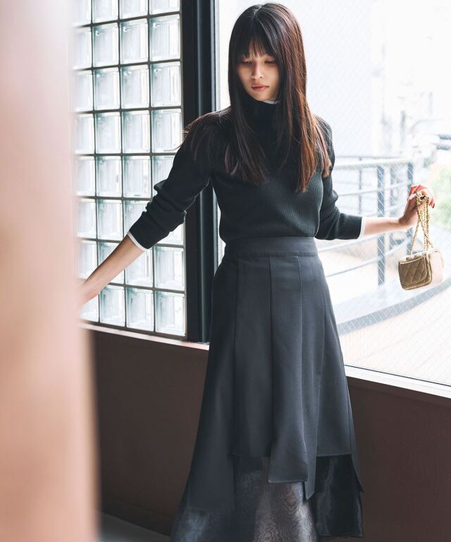 配色リブハイネックニットプルオーバー