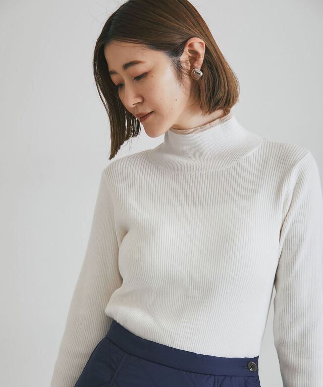 配色リブハイネックニットプルオーバー