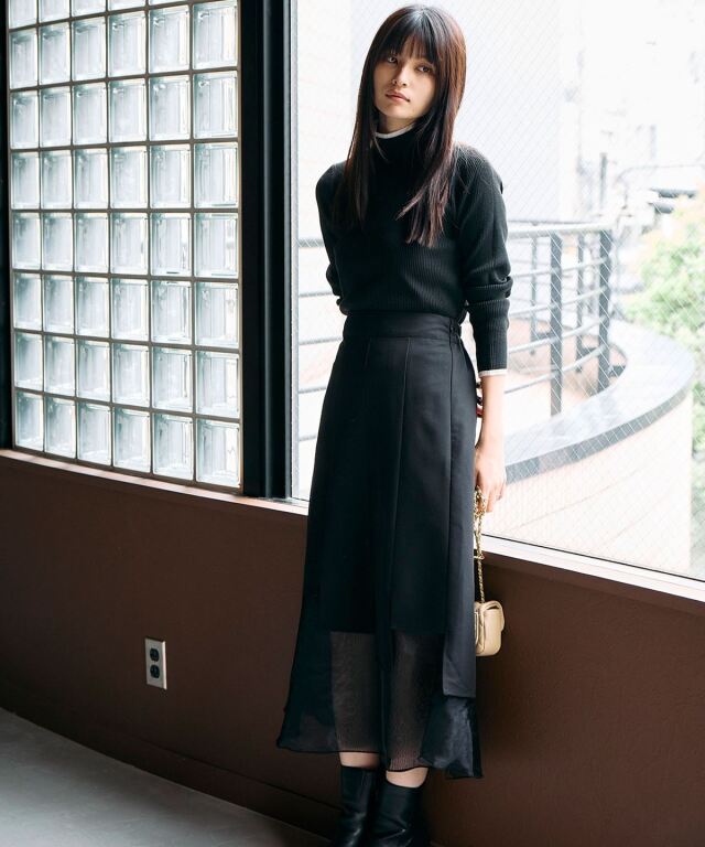 配色リブハイネックニットプルオーバー