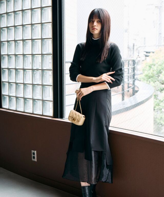 配色リブハイネックニットプルオーバー