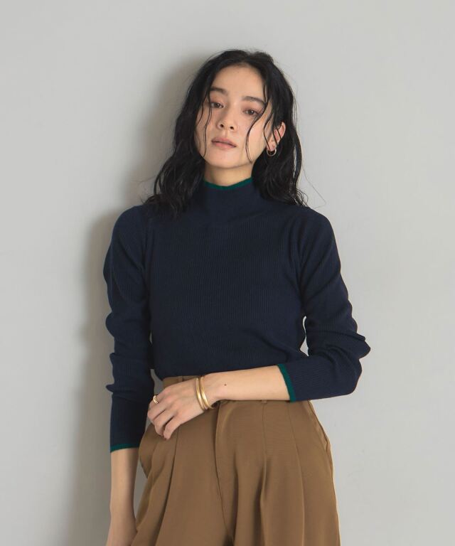 しれじゅもん様 配色リブハイネックニットプルオーバー