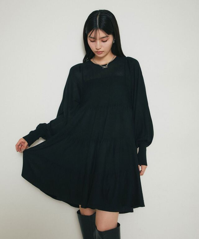 Sorm'86 Carina BLACKワンピワース　チュニック ステッチ入りチュニックワンピース ZW COLLECTION - ブラック