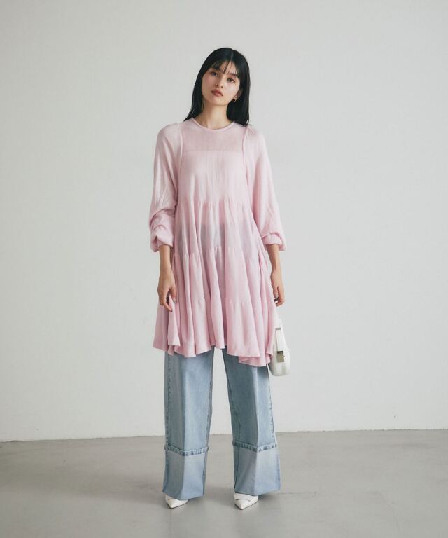 シアーティアードチュニック/ミニワンピ