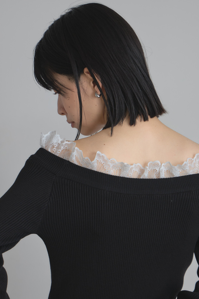 美香さんコラボニット 美香さんコラボ】レース付きオフショルニット