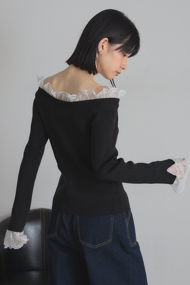 美香さんコラボ】レース付きオフショルニット