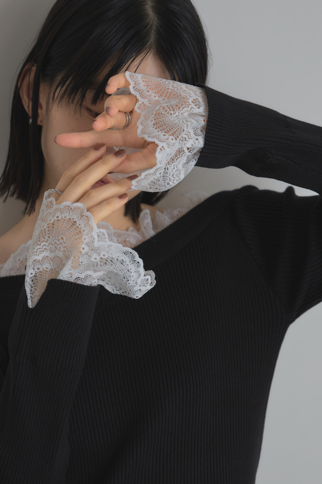n.katelier レース　オフショル　トップス 小花柄カットレースオフショルTOPS(M BLACK): トップス