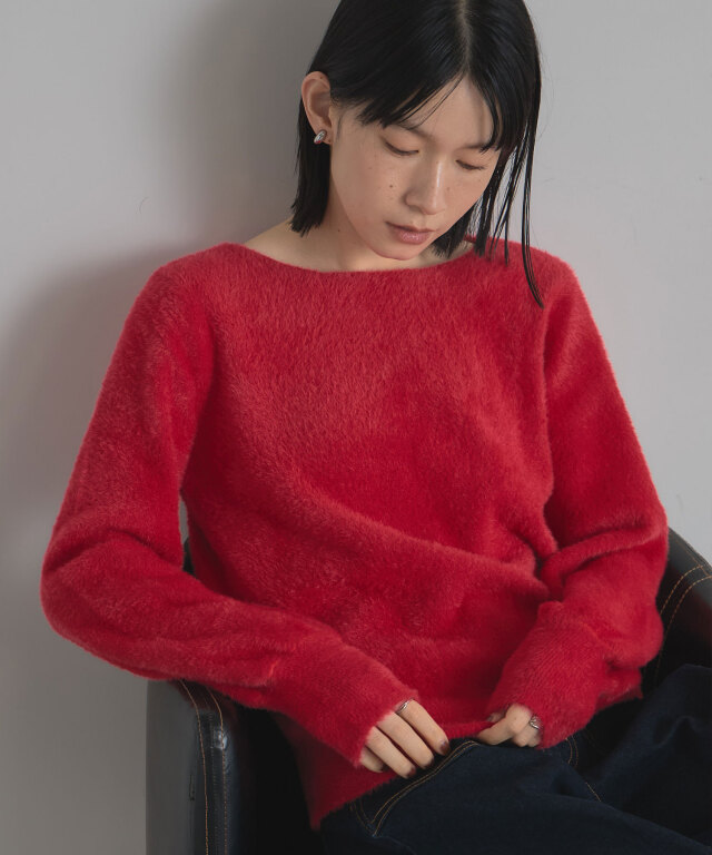 ナンバーナイン 灰ボーダー フェザー ファーヤーン ニット ワイド