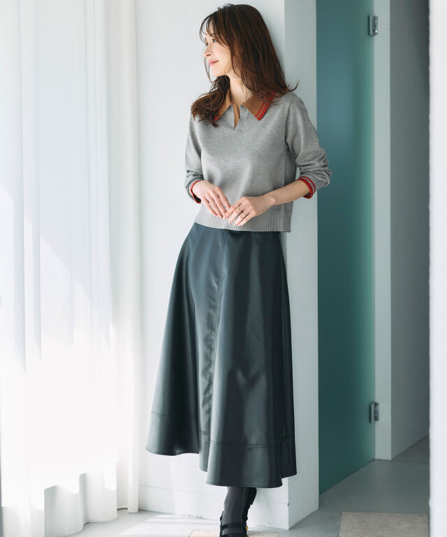 【舞川あいくさん着用】【稲垣莉生さん着用】ハイウエストフェイクレザーフレアスカート