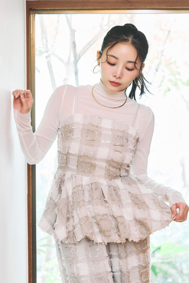 稲垣莉生さん着用】フリンジチェックバルーンキャミ