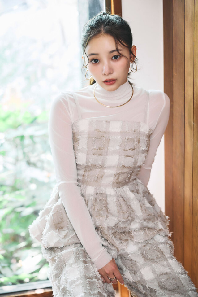 稲垣莉生さん着用】フリンジチェックバルーンキャミ