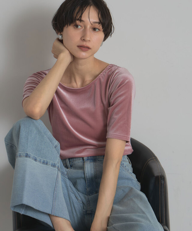ハーフスリーブベロアトップス