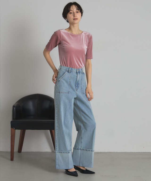 ハーフスリーブベロアトップス