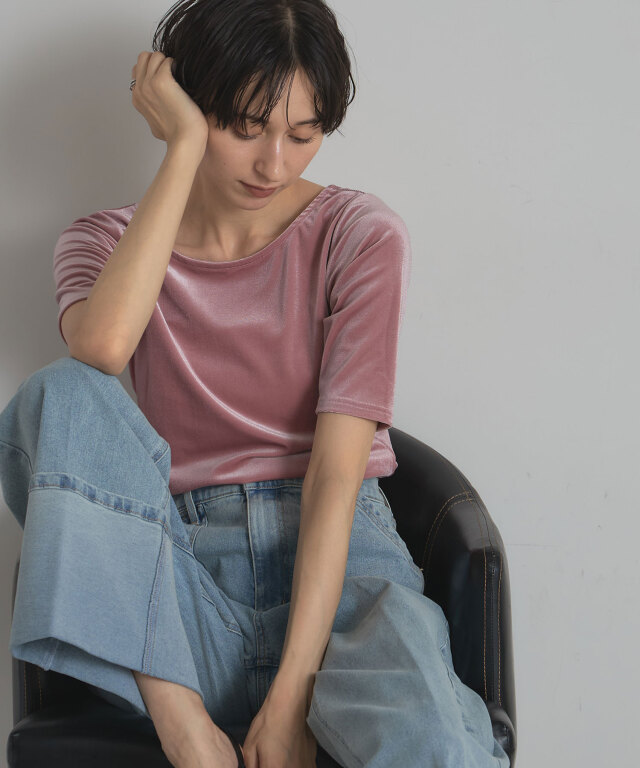 ハーフスリーブベロアトップス