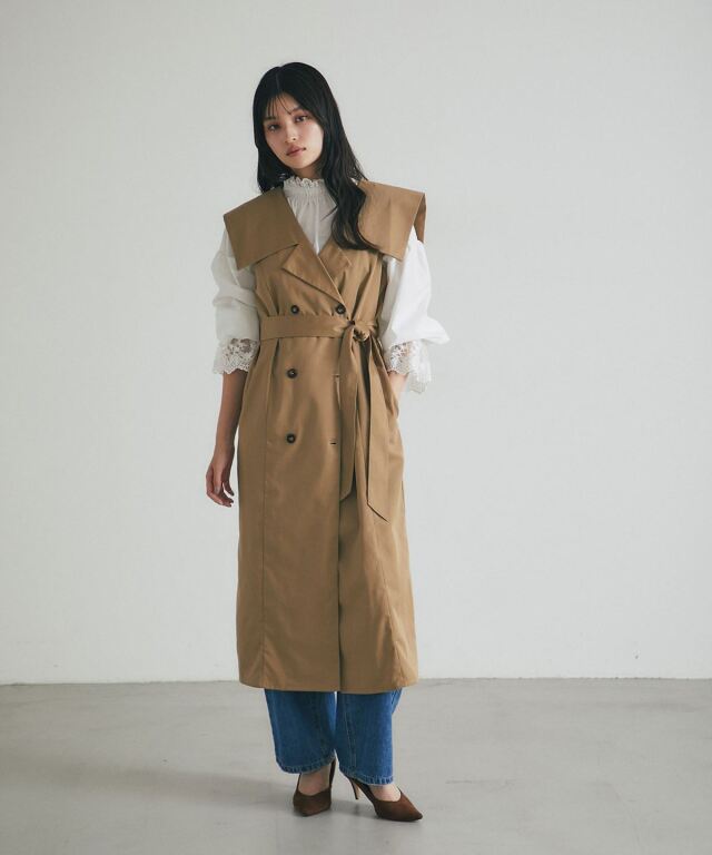 2WAYビックカラートレンチジレワンピース