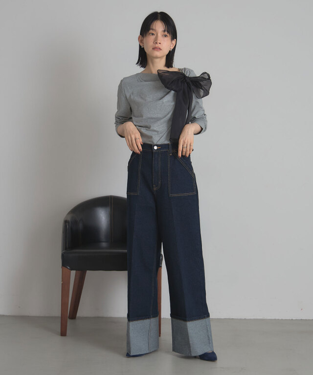 ビックリボンドレープロングTシャツ