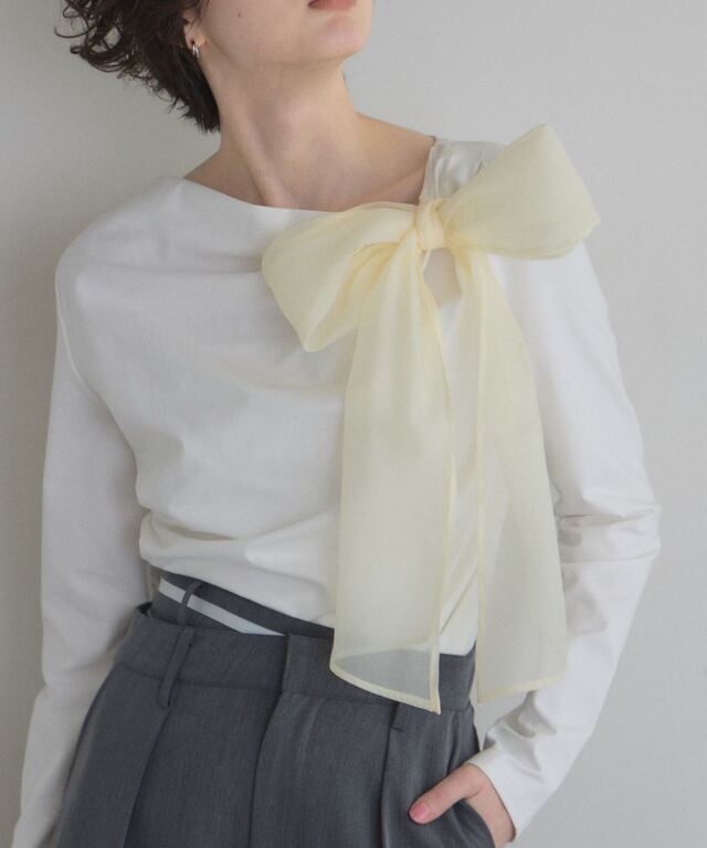 完売 新品 ビッグリボンカットソー ビックリボンドレープロングTシャツ