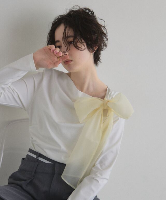 ビックリボンドレープロングTシャツ