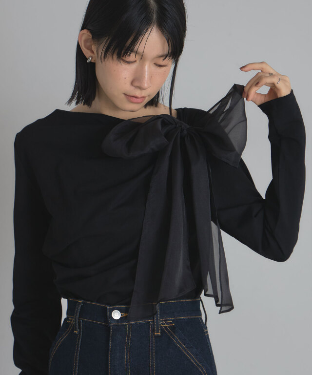 ビックリボンドレープロングTシャツ
