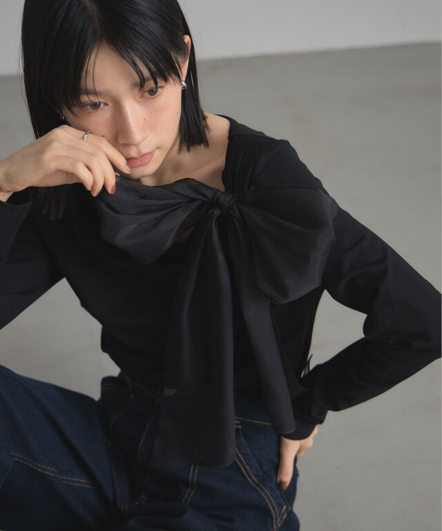 ビックリボンドレープロングTシャツ