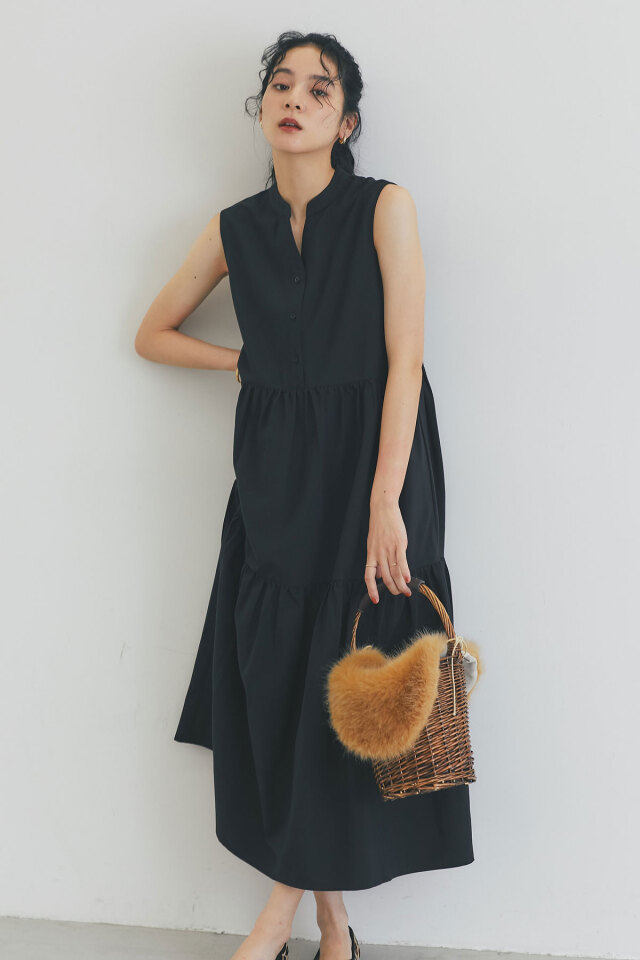 ノースリティアードドッキングワンピース 店長企画】ティアードノースリワンピース