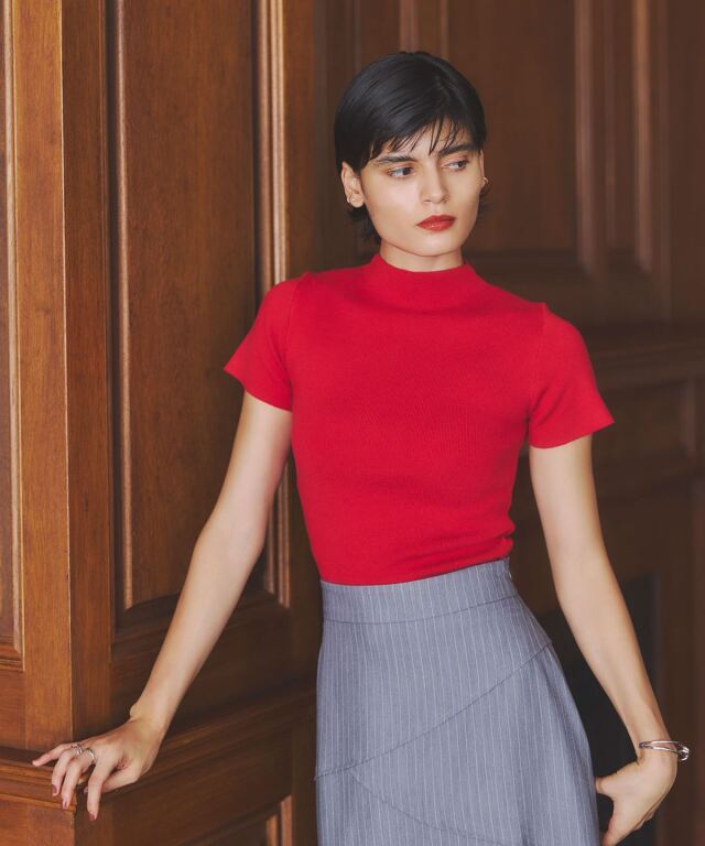 ハイネックショートスリーブニット