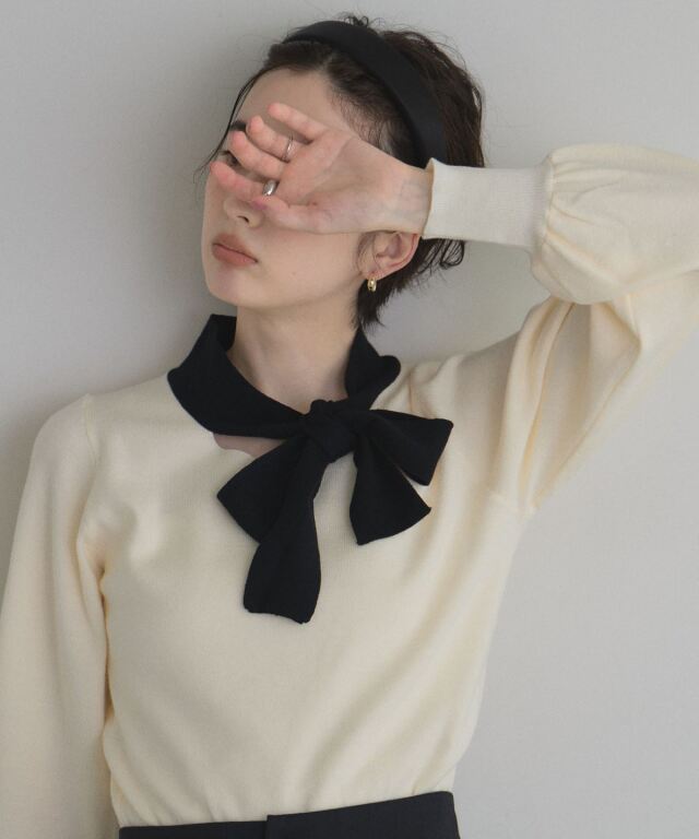 12月5日再販！袖タックボウタイニット