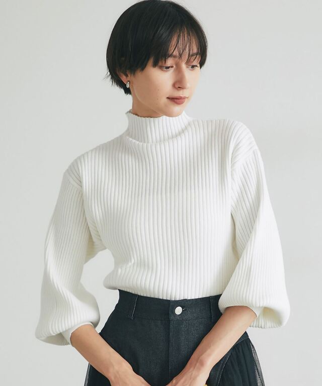 ボリュームスリーブボトルネックニット