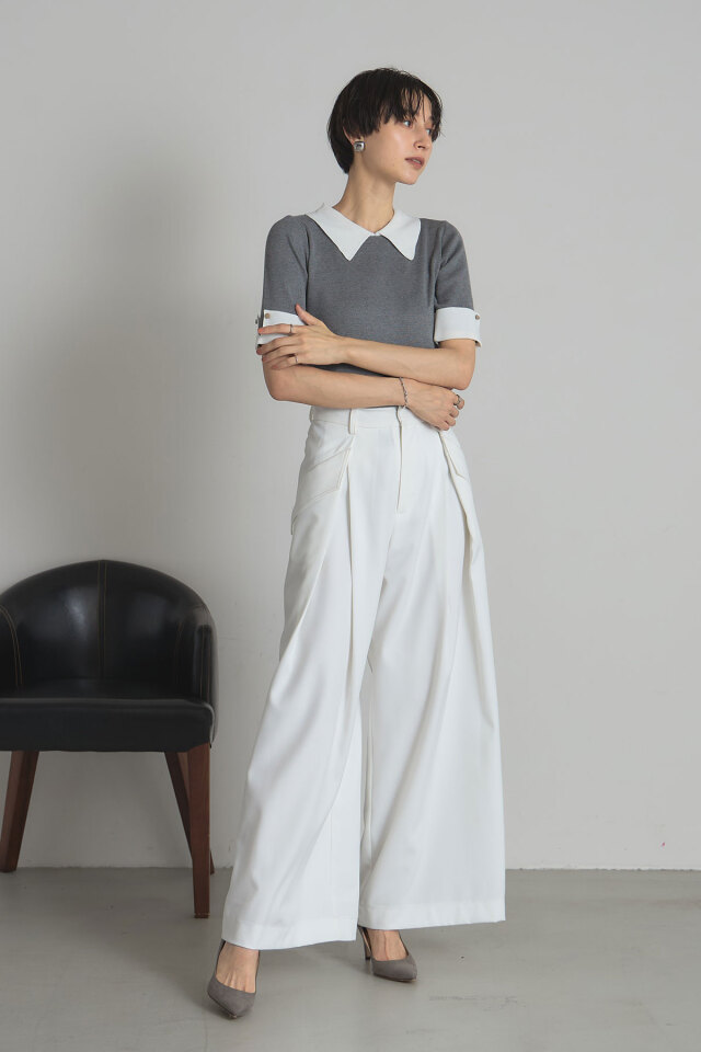 衿付きハーフスリーブニット