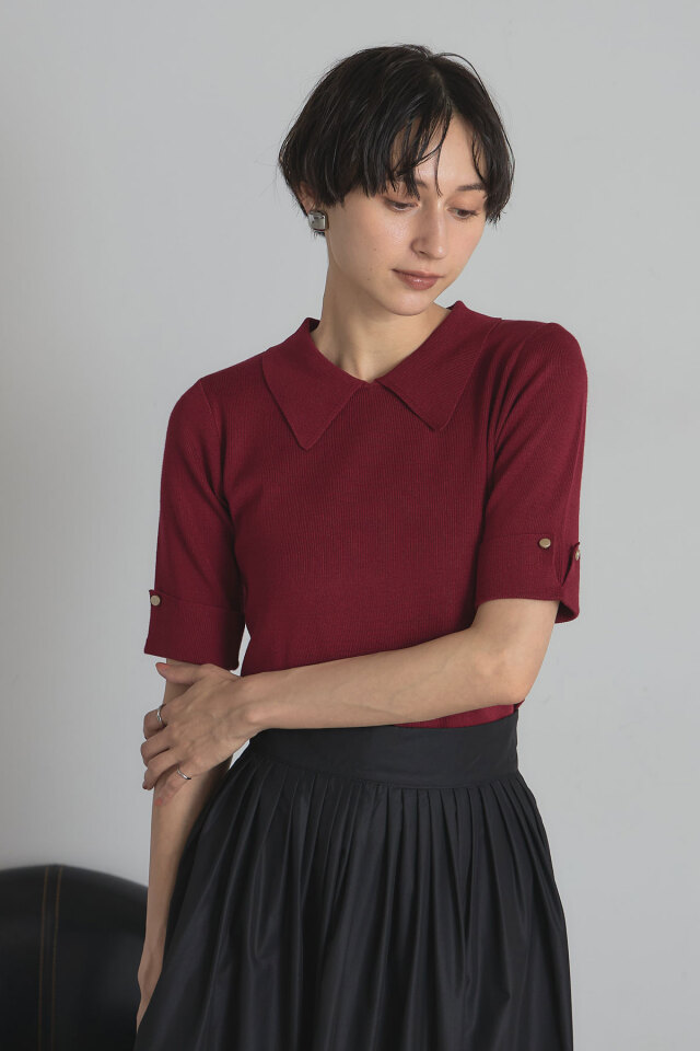 衿付きハーフスリーブニット