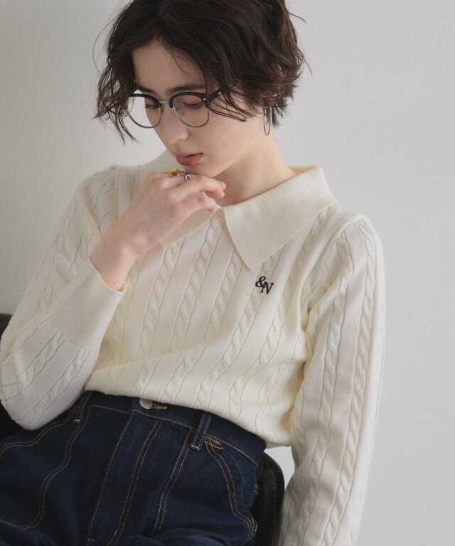 Sです♡ 衿付きケーブルニットプルオーバー